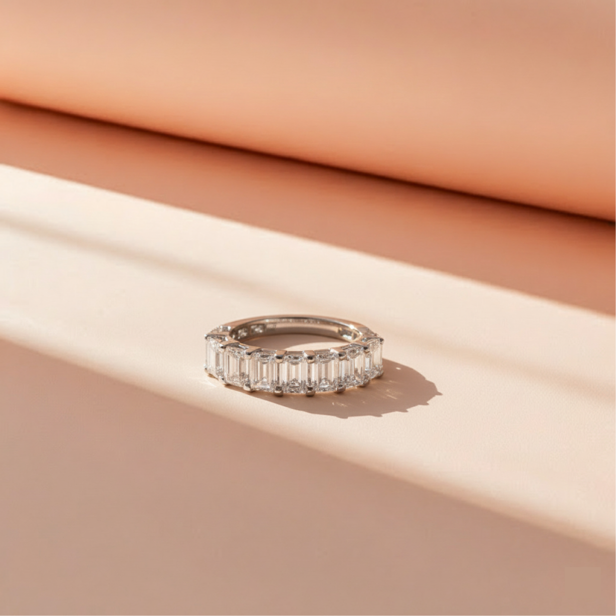 2ct emerald diamond half-eternity band