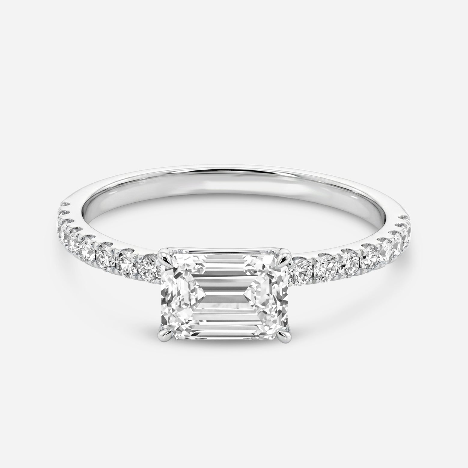 Emerald E/W Solitaire on Pave Setting