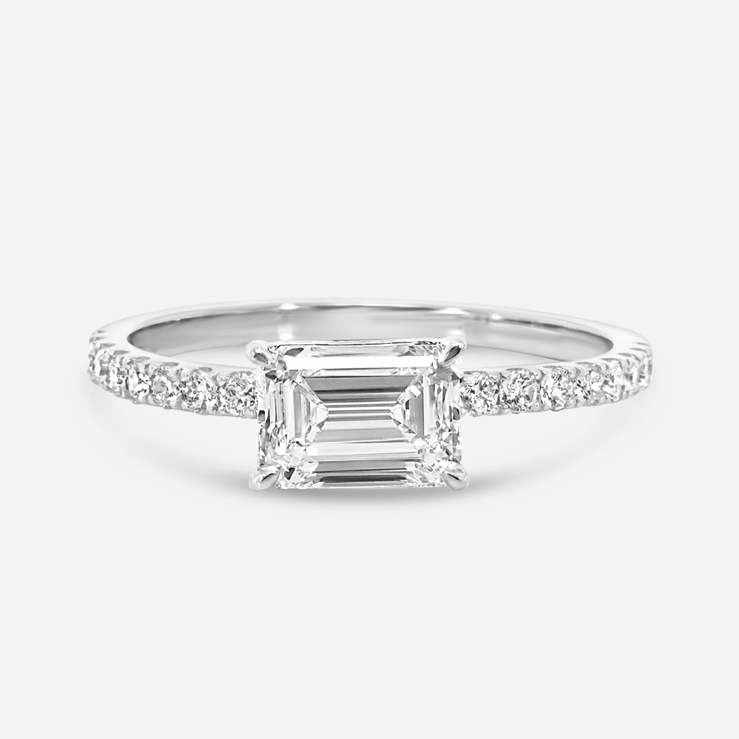 Emerald E/W Solitaire on Pave Setting