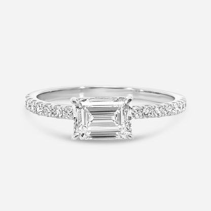 Emerald E/W Solitaire on Pave Setting