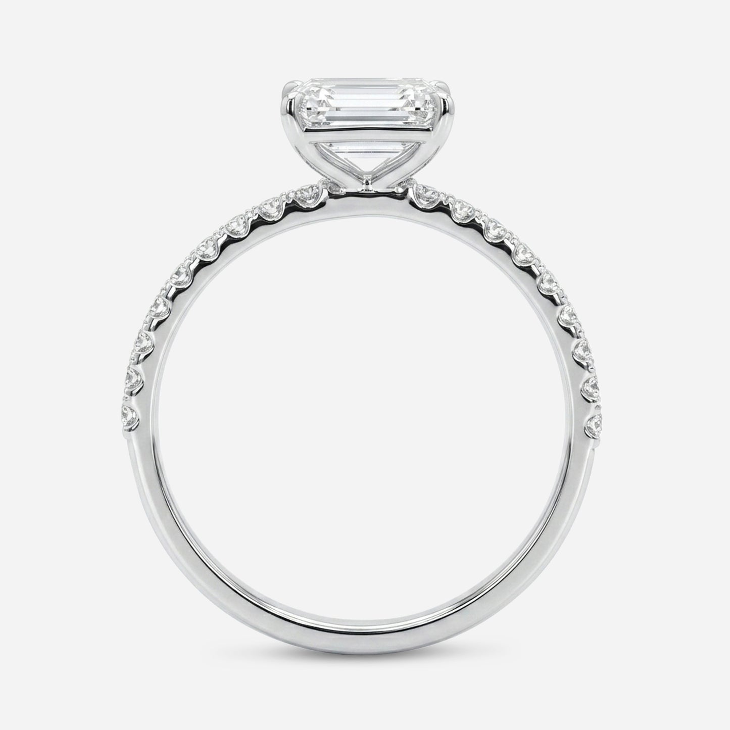 emerald e/w solitaire on pave setting