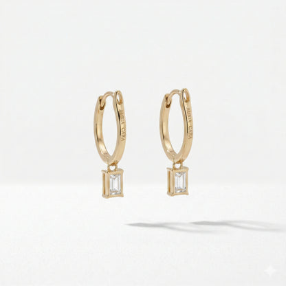 1.20CT Emerald with Pave Hoop Drop Earrings