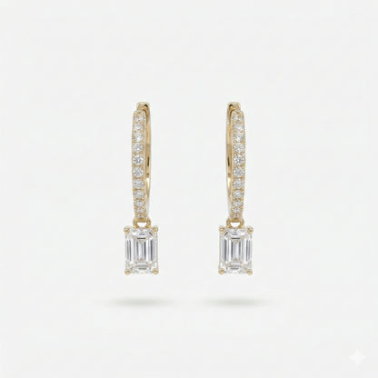 1.20CT Emerald with Pave Hoop Drop Earrings