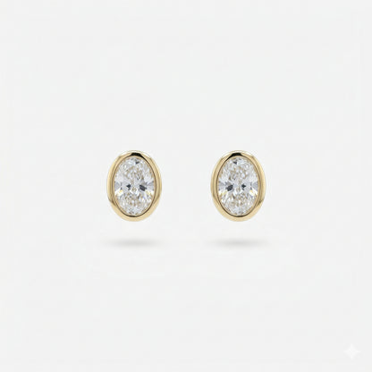 1CT Oval Bezel Stud Earrings