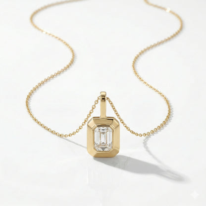 1CT Emerald Bezel Pendant Necklace