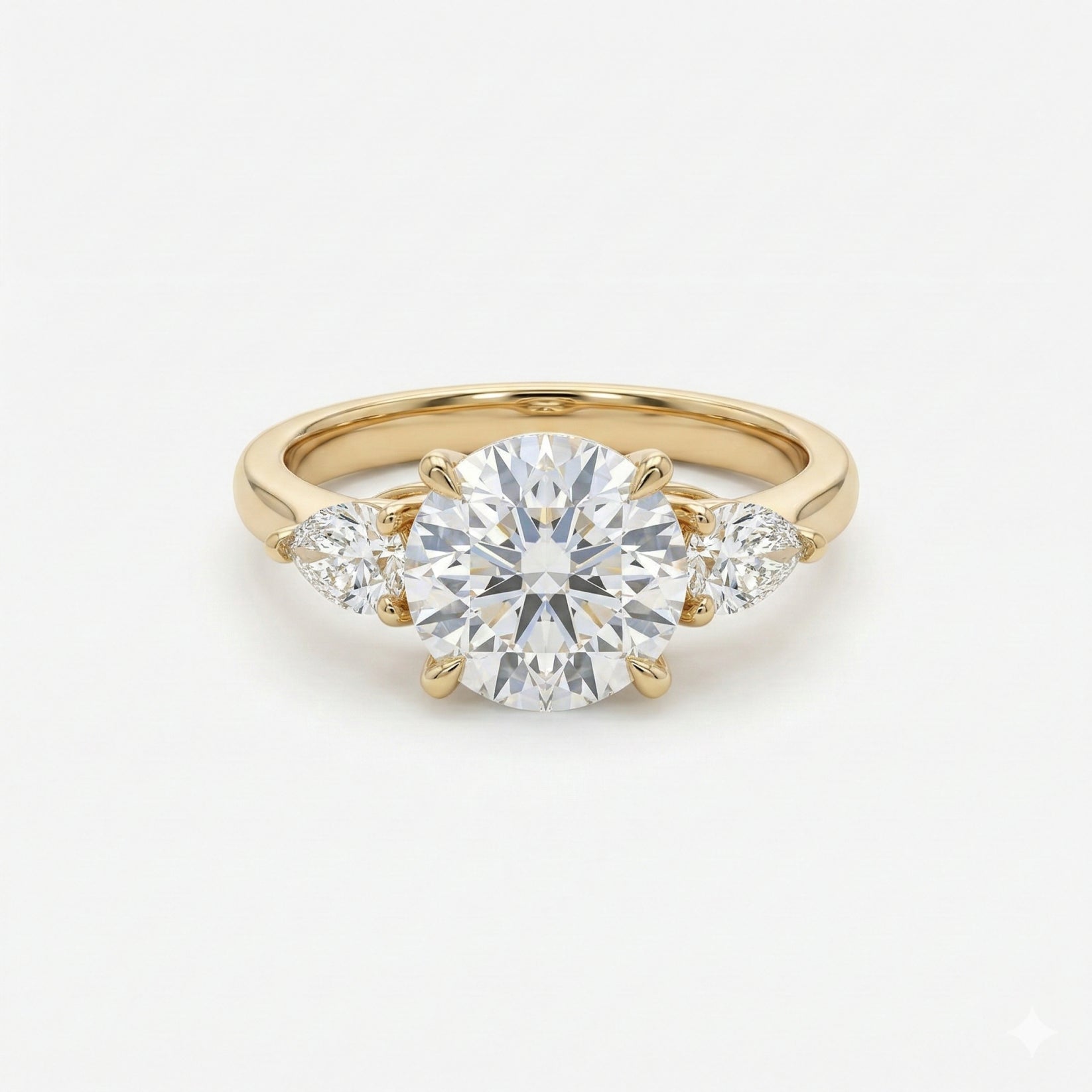 2CT Round Solitaire 3-Stone with Pears