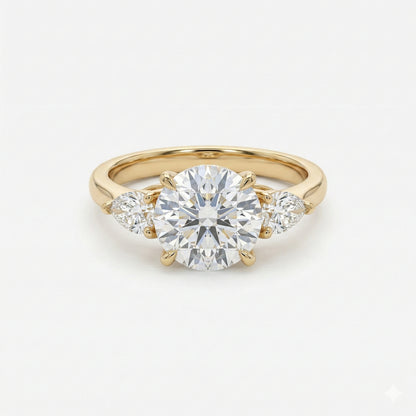 2CT Round Solitaire 3-Stone with Pears