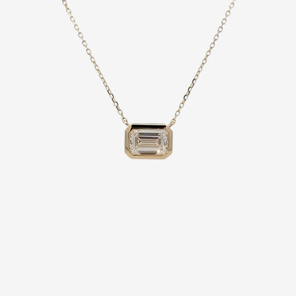0.77CT Emerald Solitaire E/W Bezel Pendant Necklace