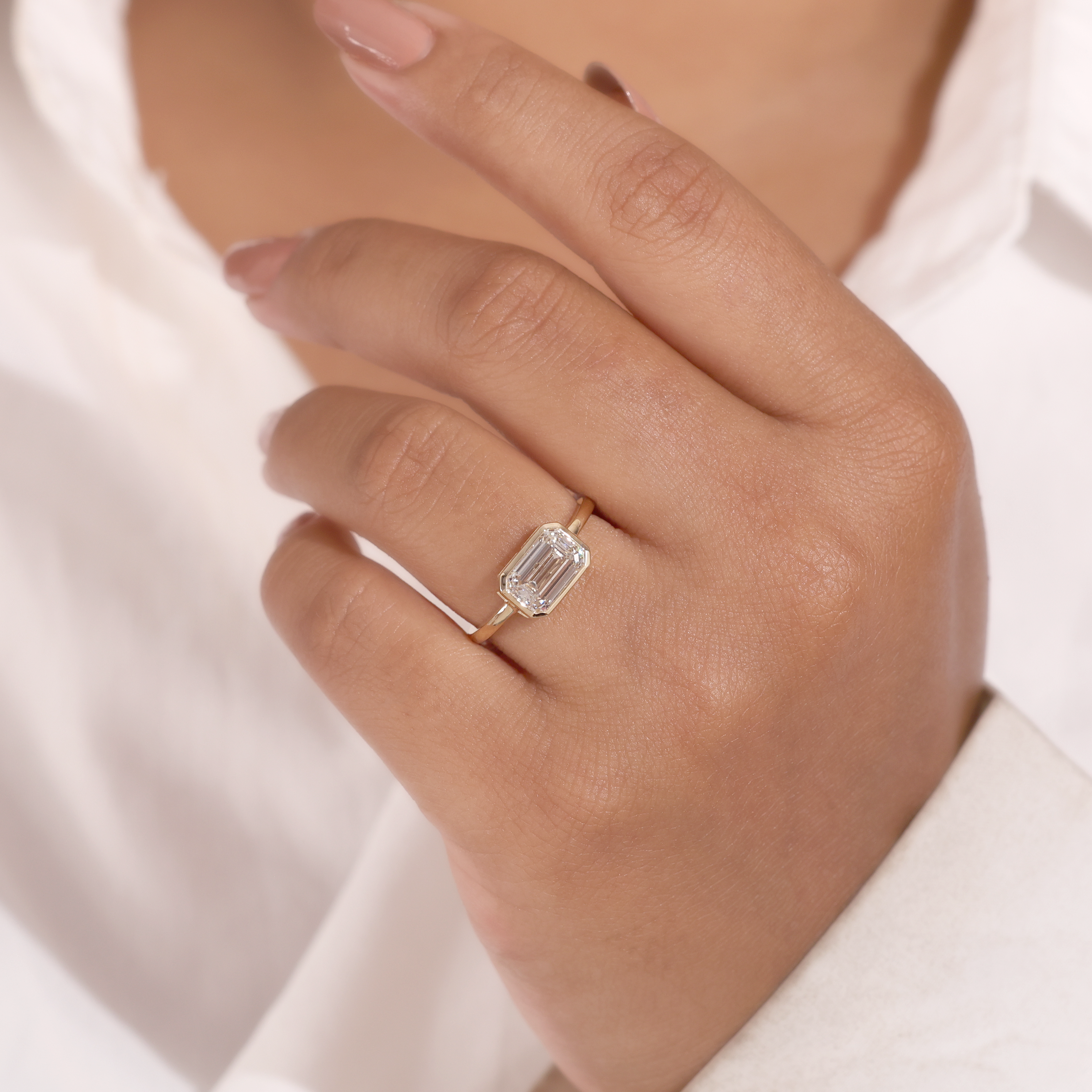 2CT Emerald Bezel Solitaire Ring
