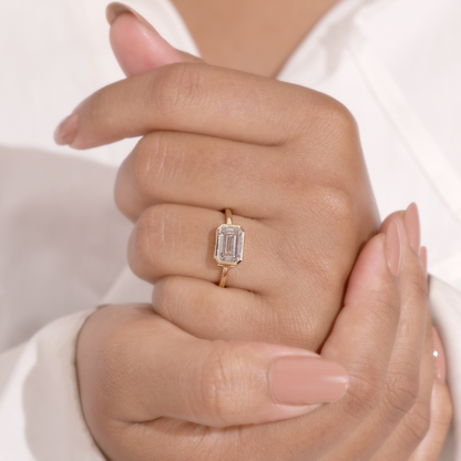 2CT Emerald Bezel Solitaire Ring