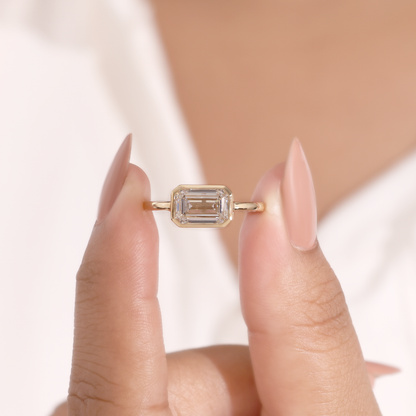 2CT Emerald Bezel Solitaire Ring