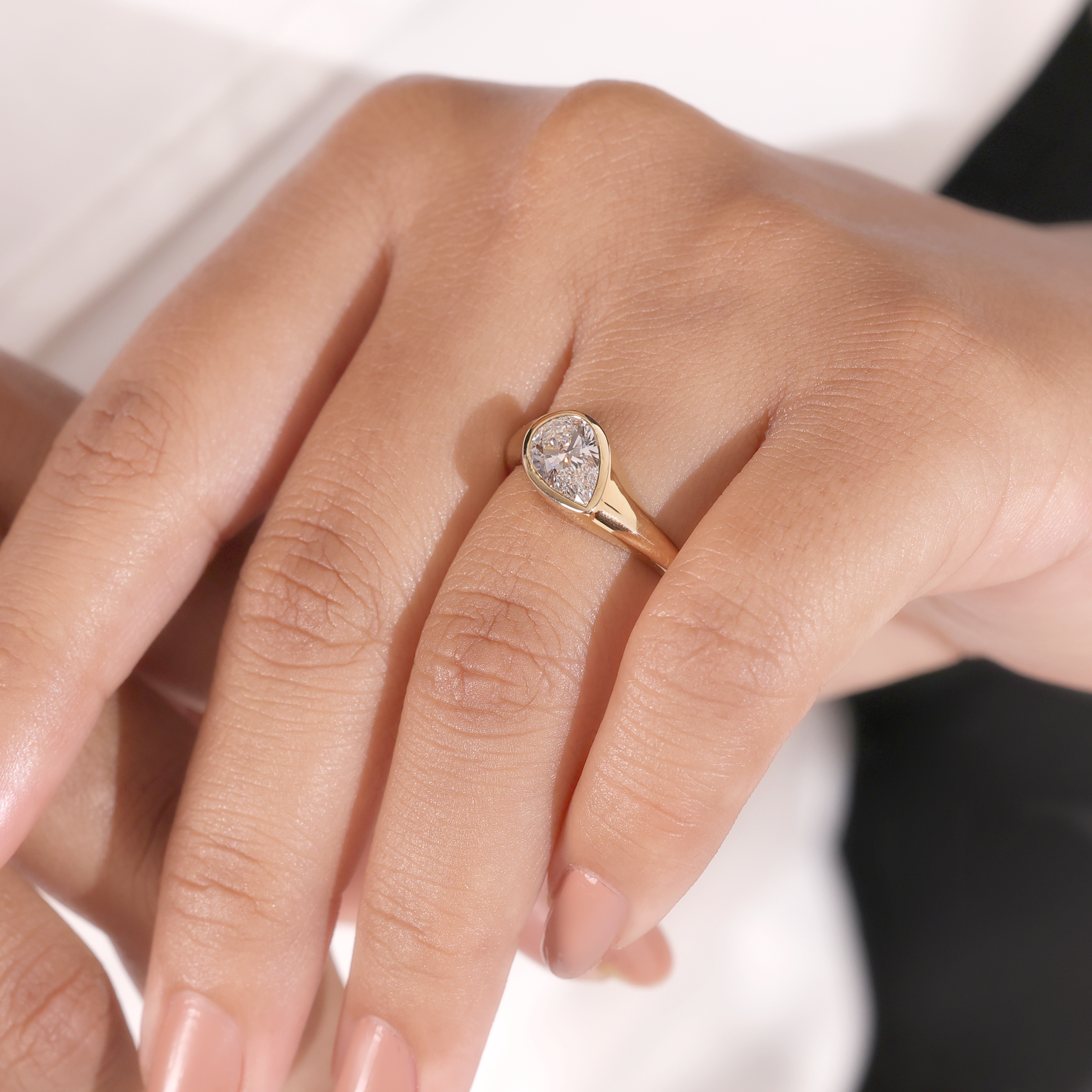1.2Ct Pear Slanted Bezel Ring